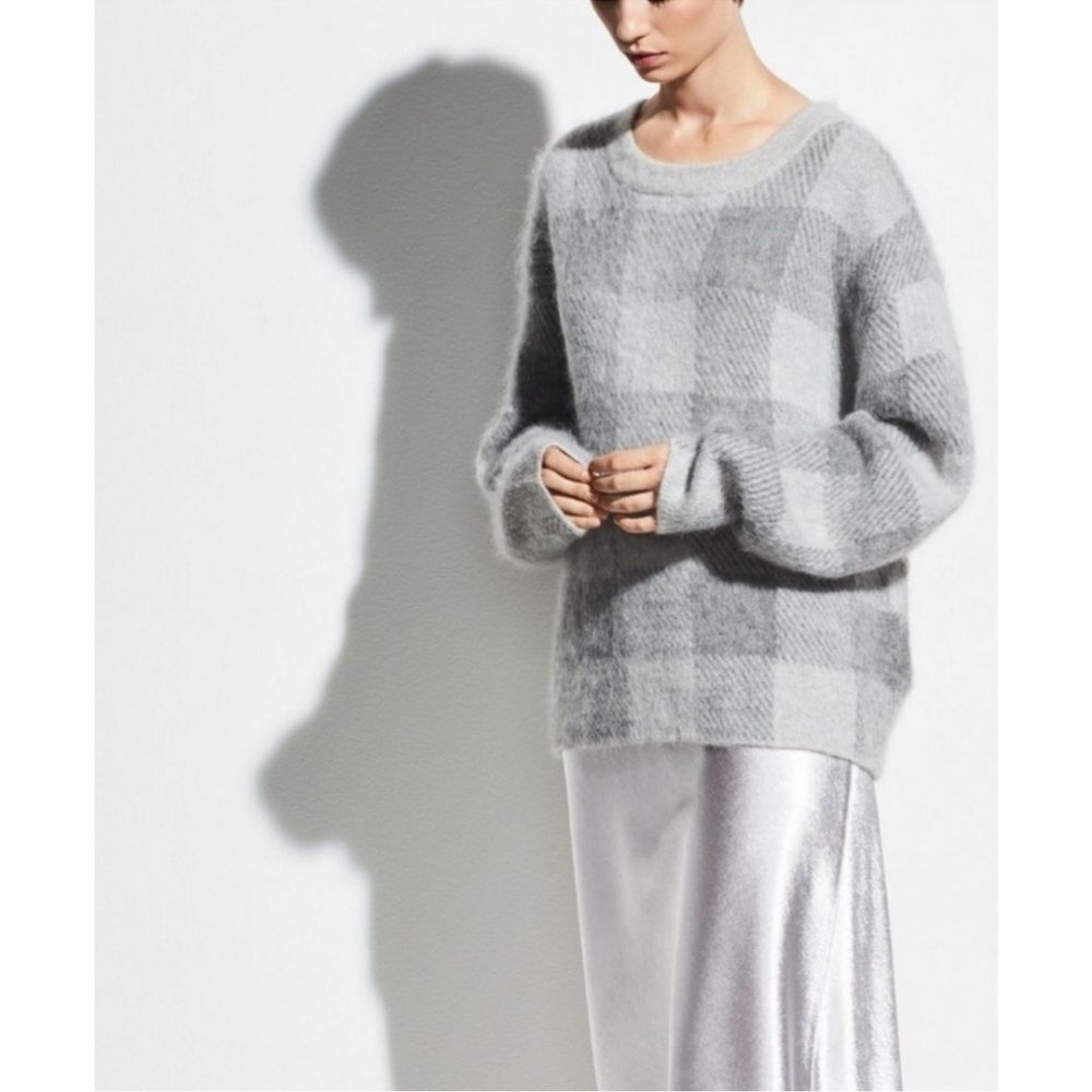 Vince plaid crewneck alpaca mohair Gray sweater pullover